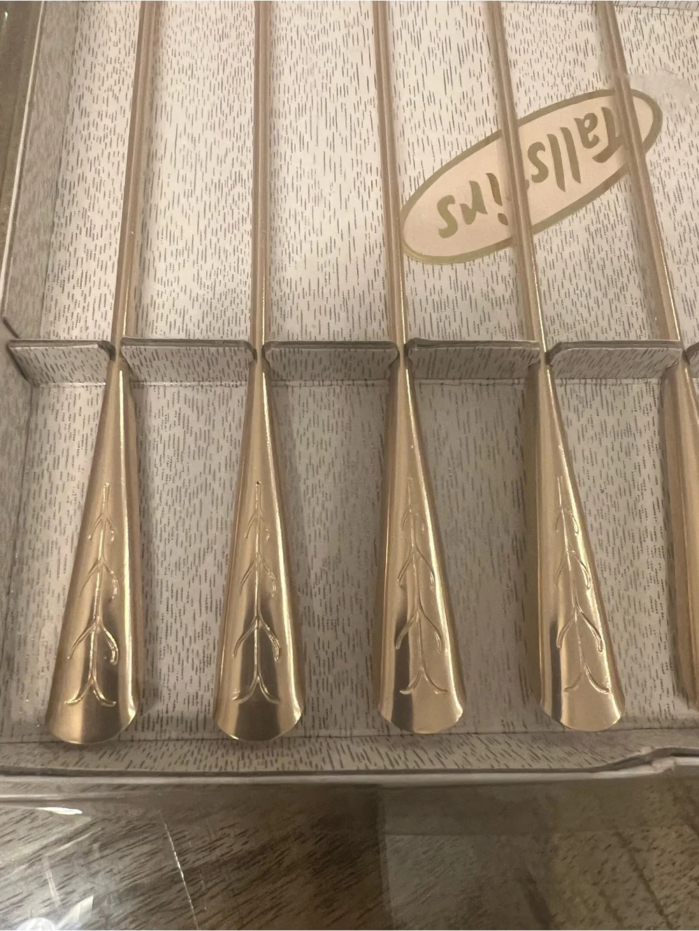 Vintage Mid Century Modern Aluminum Tallstirs Drink Gold Leaf Stirrers Set 8PC